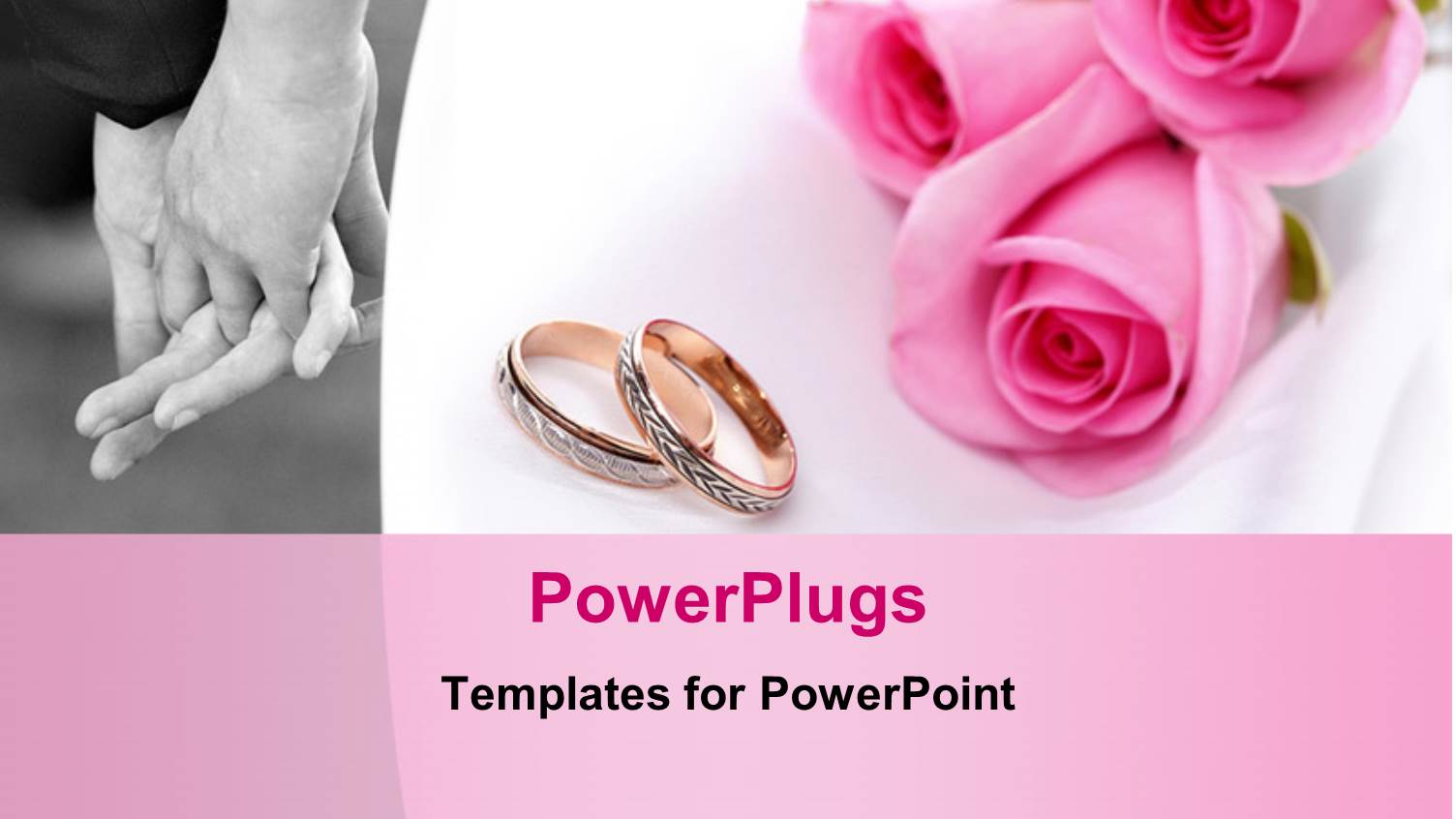 Wedding Concept with Bride and Groom Holding Hands with Rings and Roses