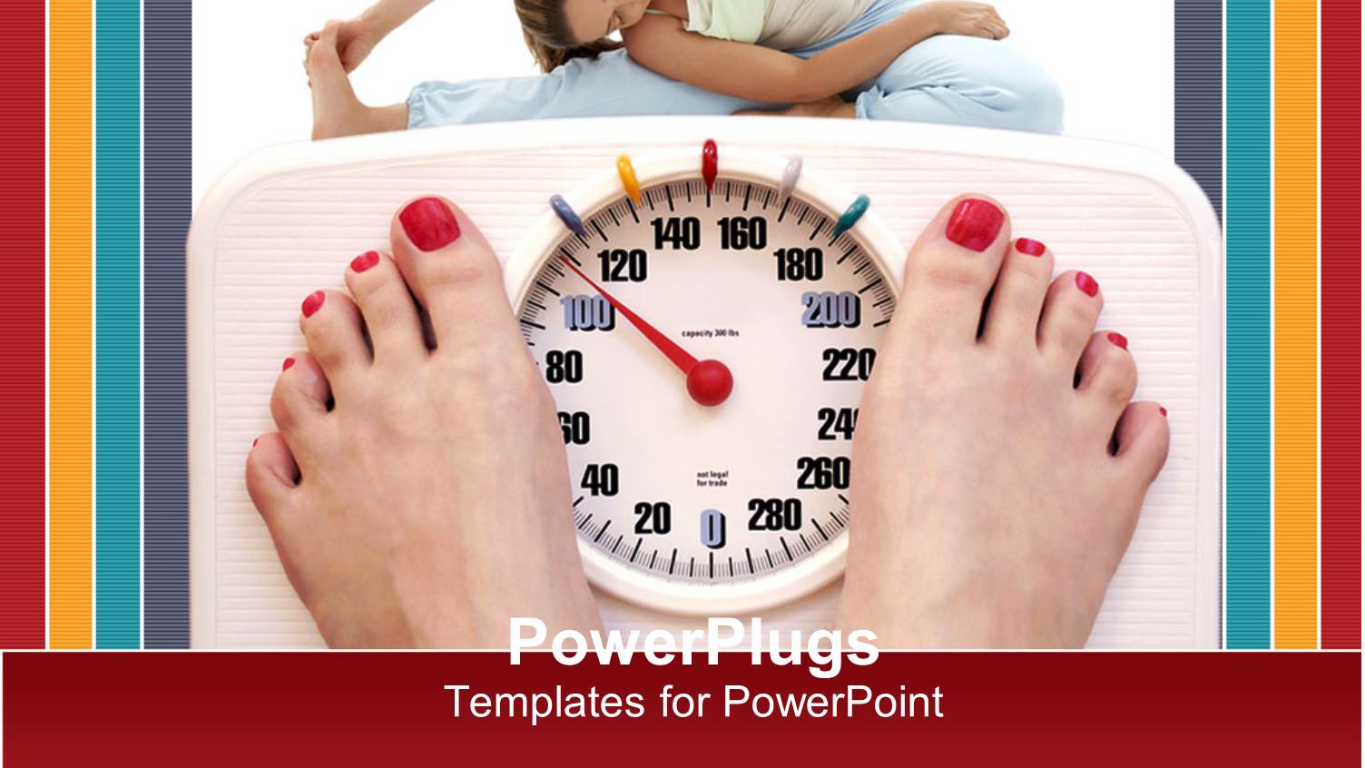Weight Loss Metaphor with Feet on Scale with Woman Exercising, Fitness, Exercise, Dieting