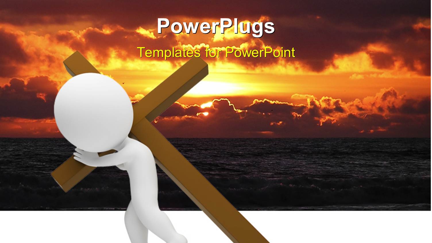 a White 3D Character Carrying a large Brown Cross