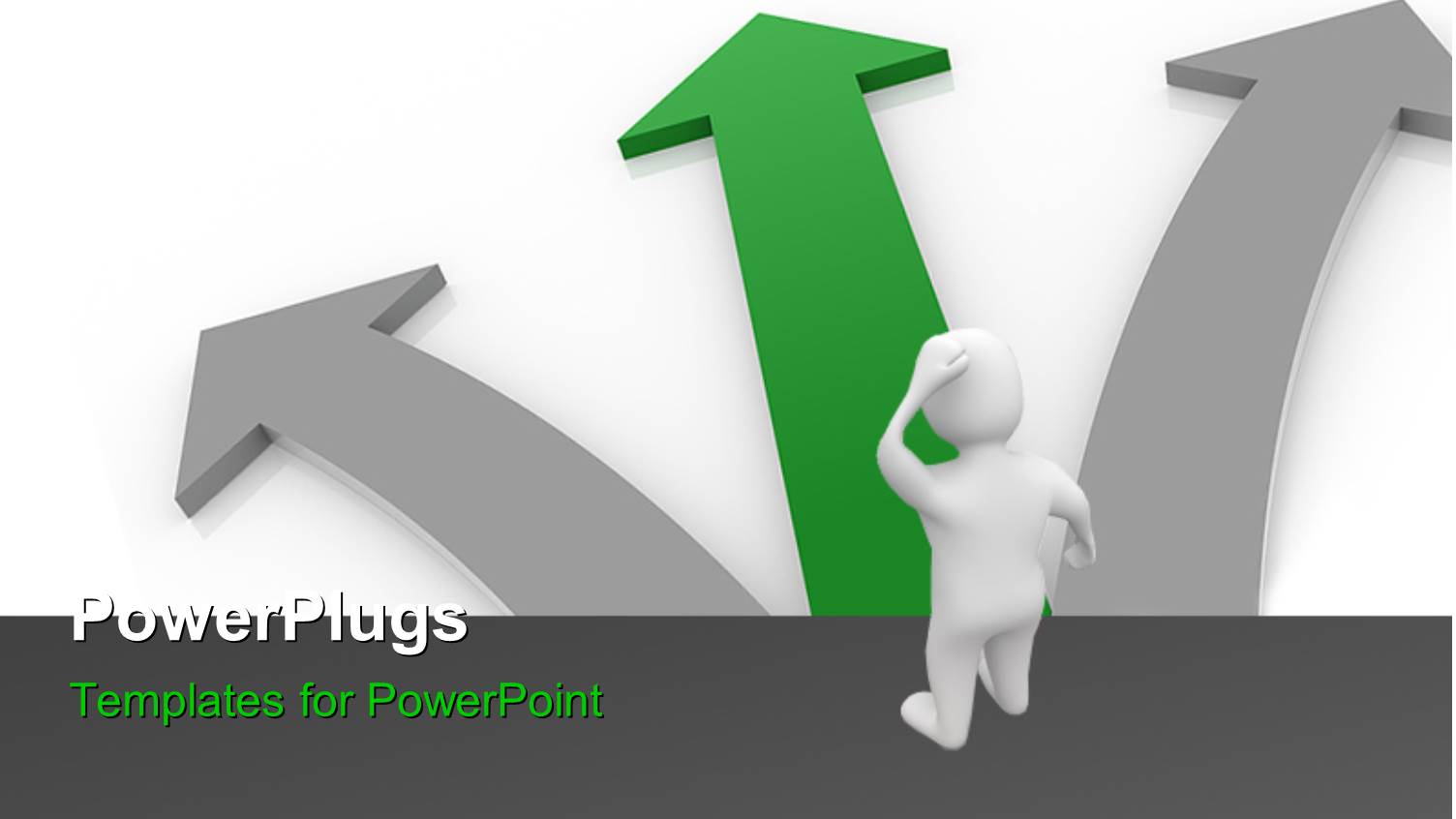 a White 3D Character Standing in Front of Three Arrows