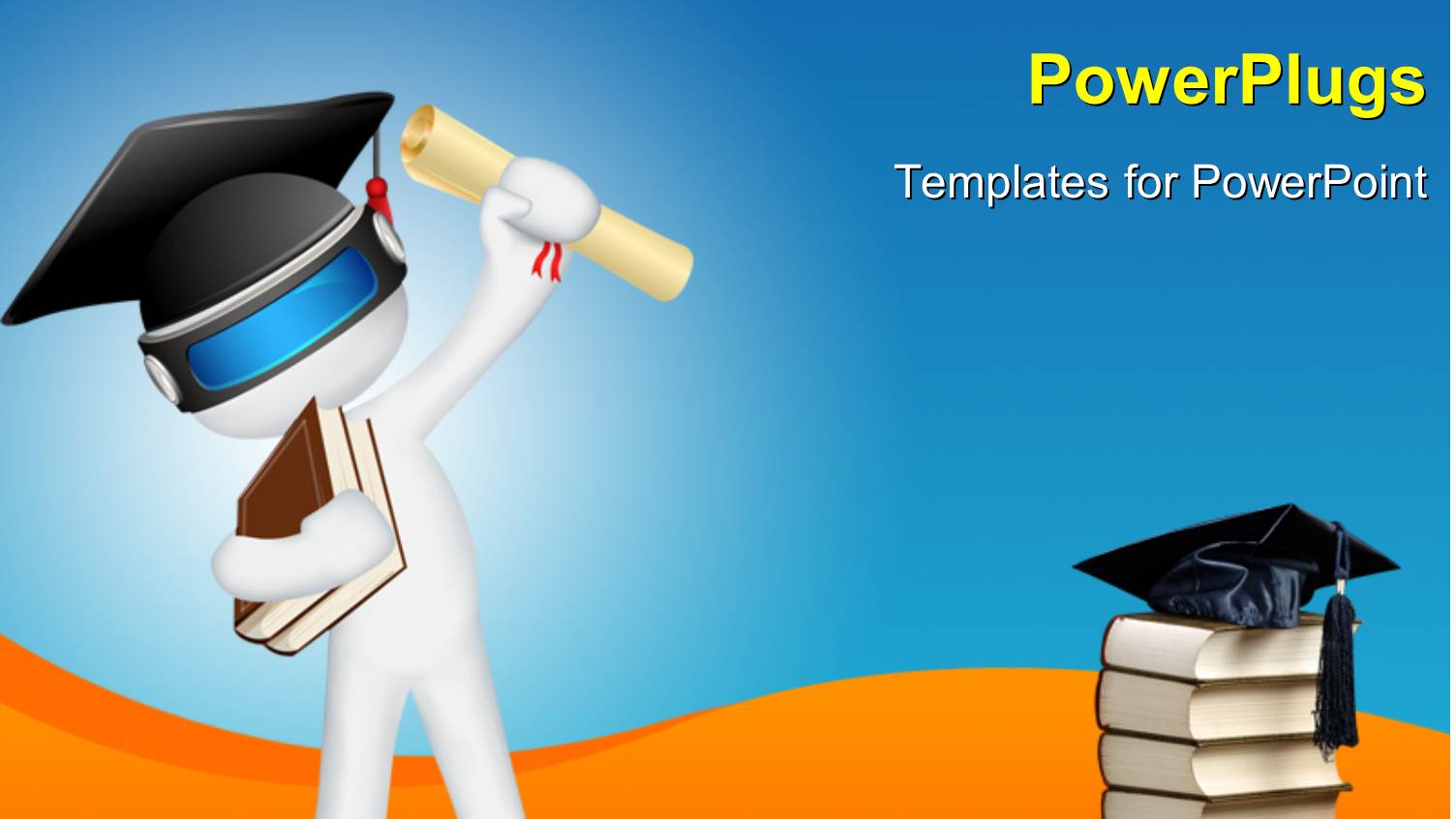 White 3D Man with Graduation Cap and Cap on Book Pile