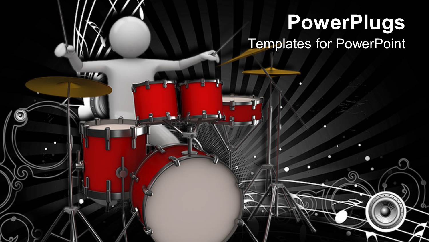 White 3D Man Playing Drums, White Music Notes, Speaker, Musical, Musician