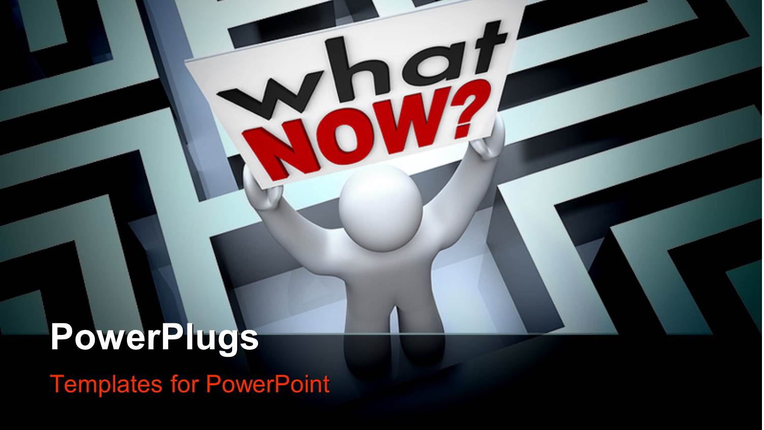 White 3D Man Raising Board Reading what NOW Stands in Maze