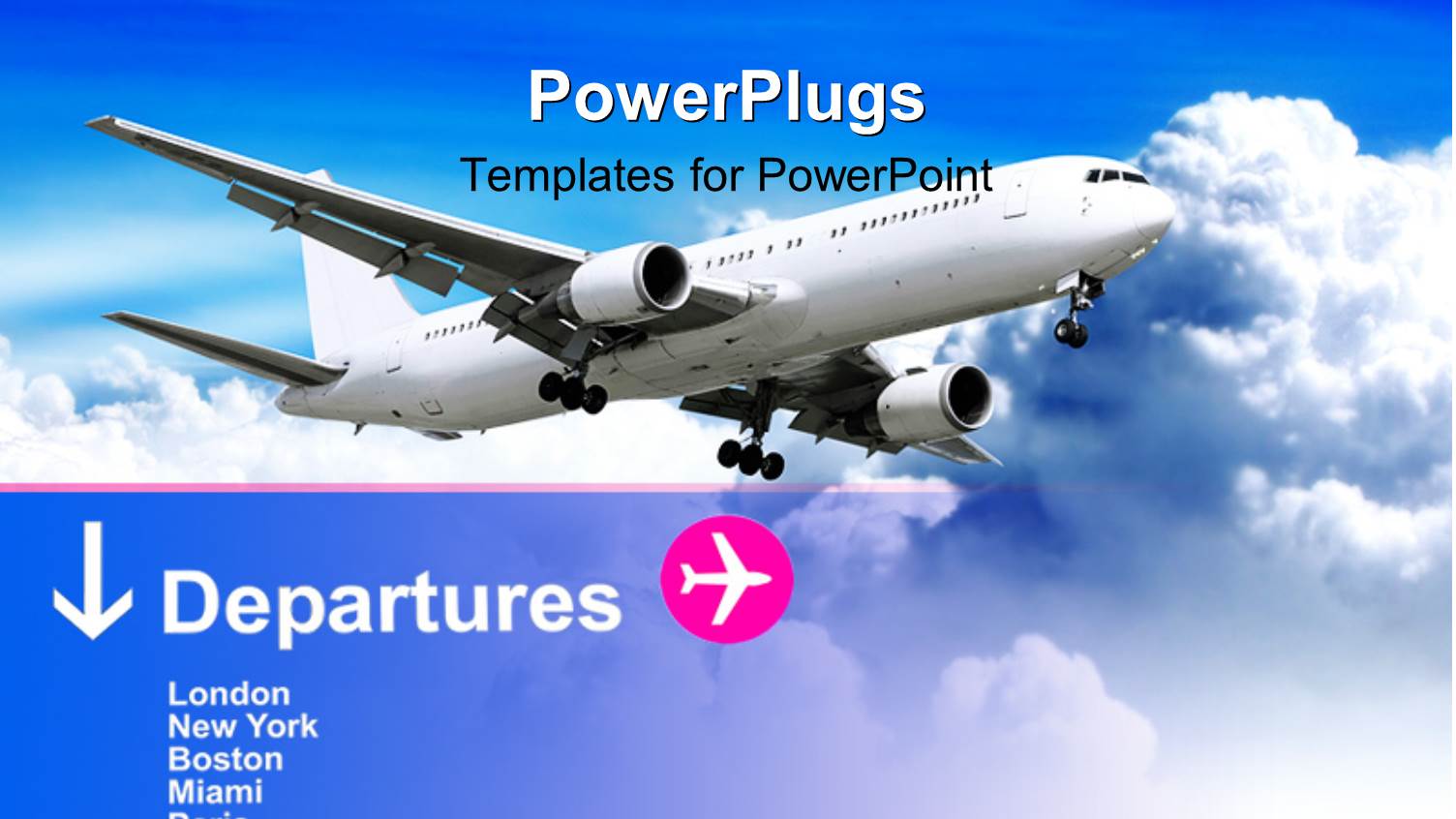 White Airplane in Cloudy Sky with Departure Information