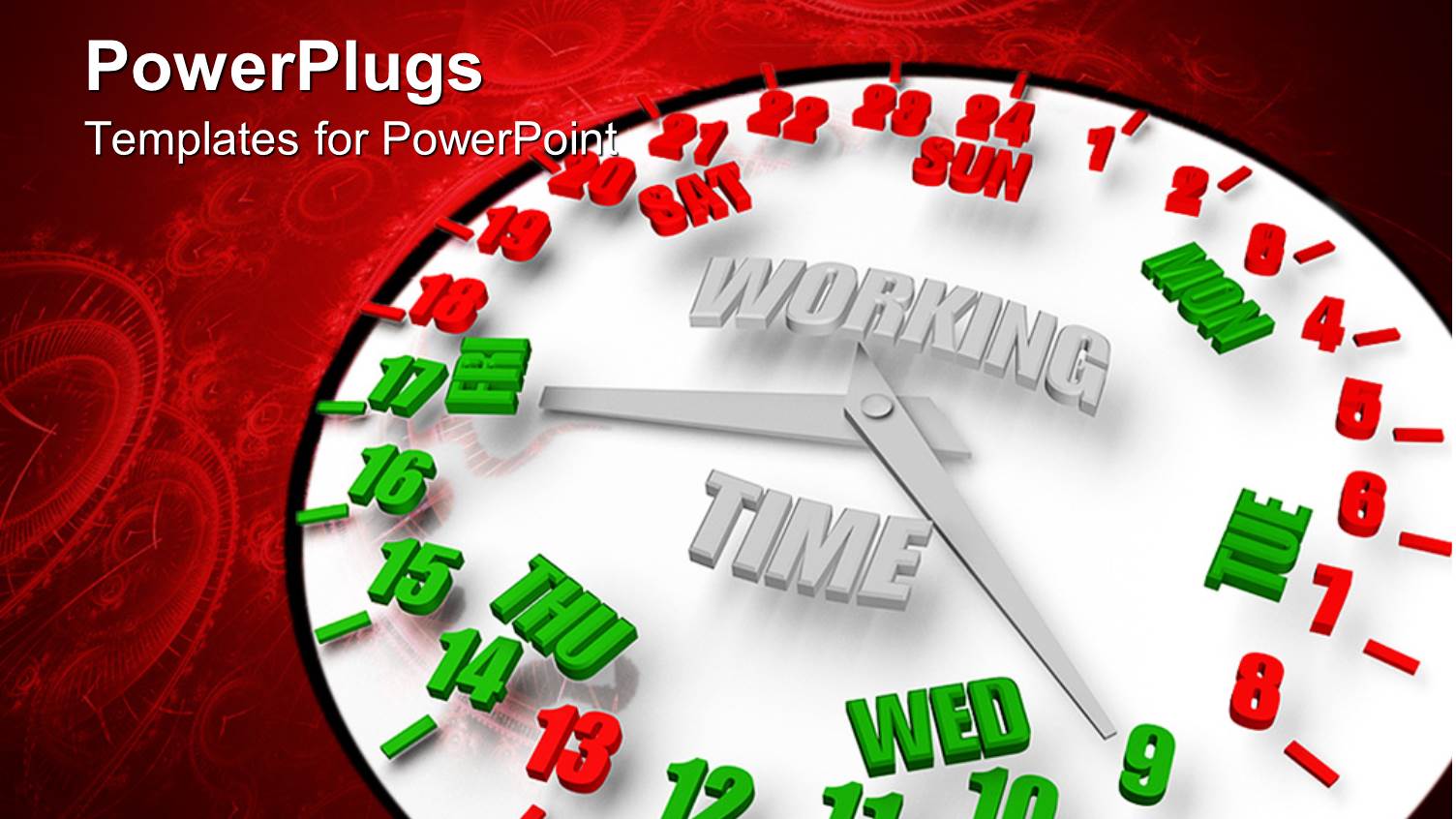 White Clock Close Up Written Working Time in Red Background