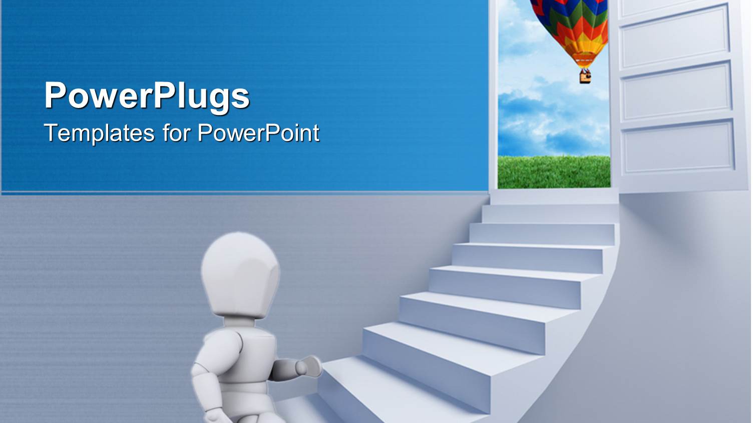 a White Colored 3D Human Character Climbing a White Stair Case