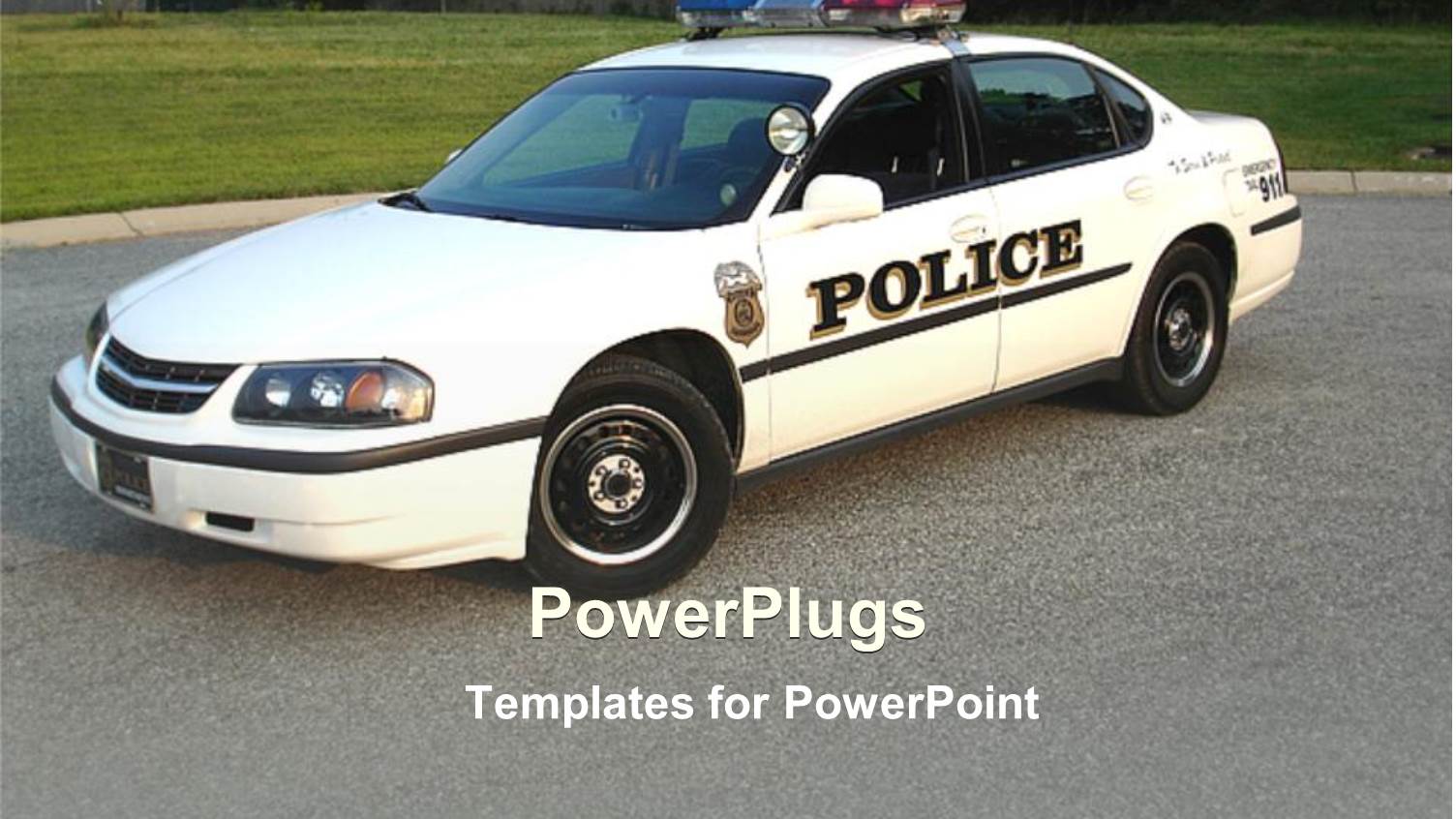 White Colored Police Car with Lights on a Road