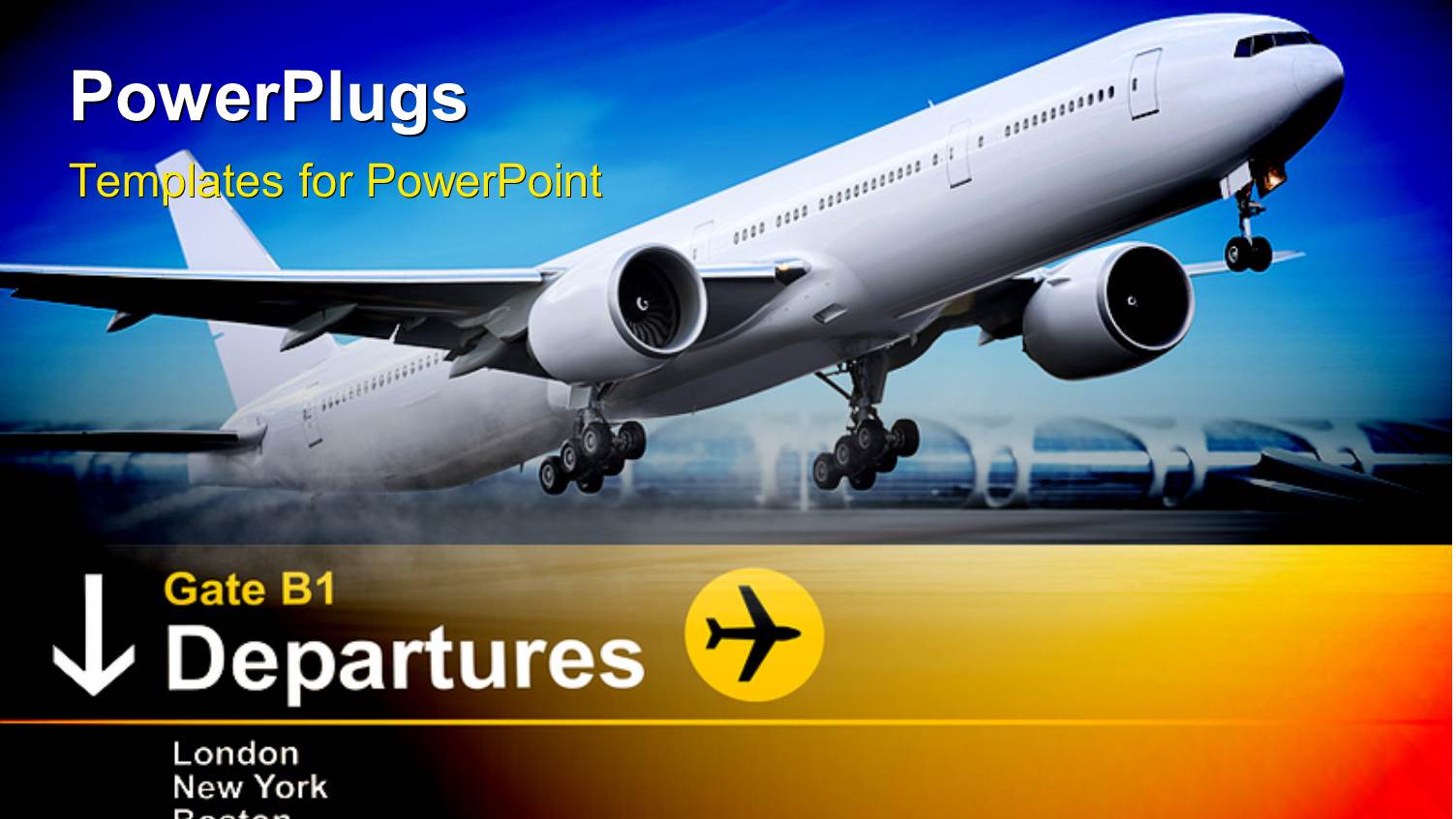 White Commercial Airplane Takes off from Airport with Departure Information