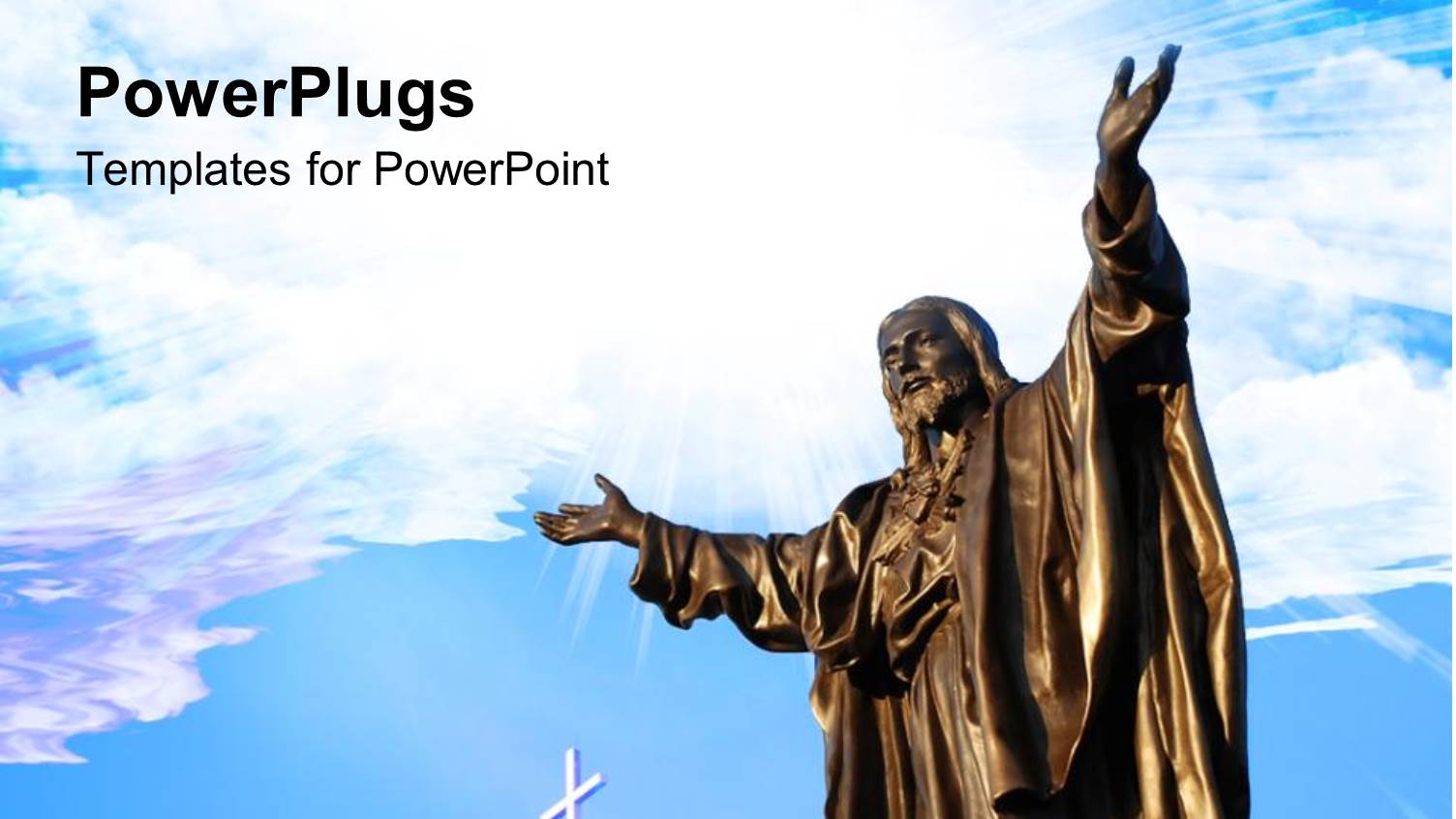 a White Cross with a Tall Bronze Statue of Jesus Christ