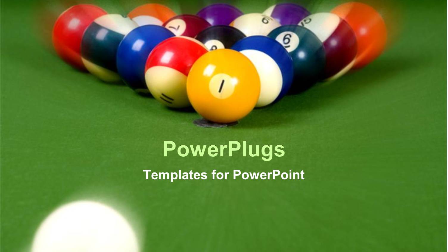 White Cue Ball Rolling Toward Billiard Balls on Green Pool Table