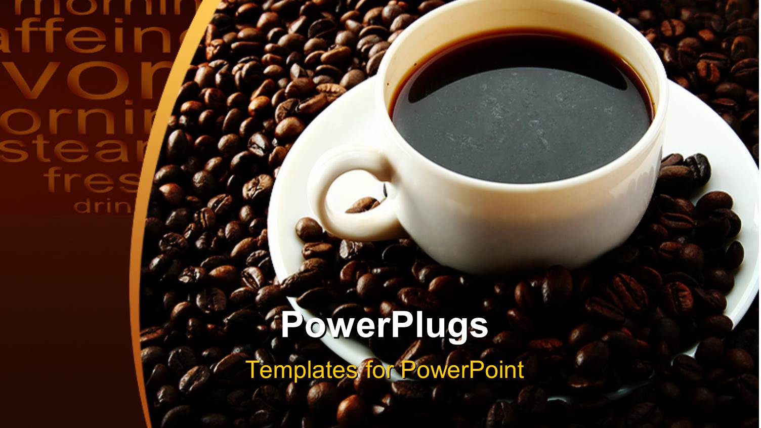 White Cup of Coffee on Saucer with Coffee Beans on Chocolate Background