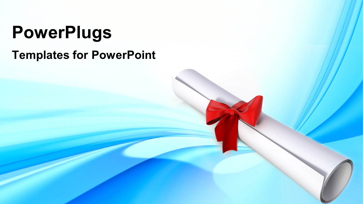 White Diploma Certificate with Red Ribbon on Blue Surface