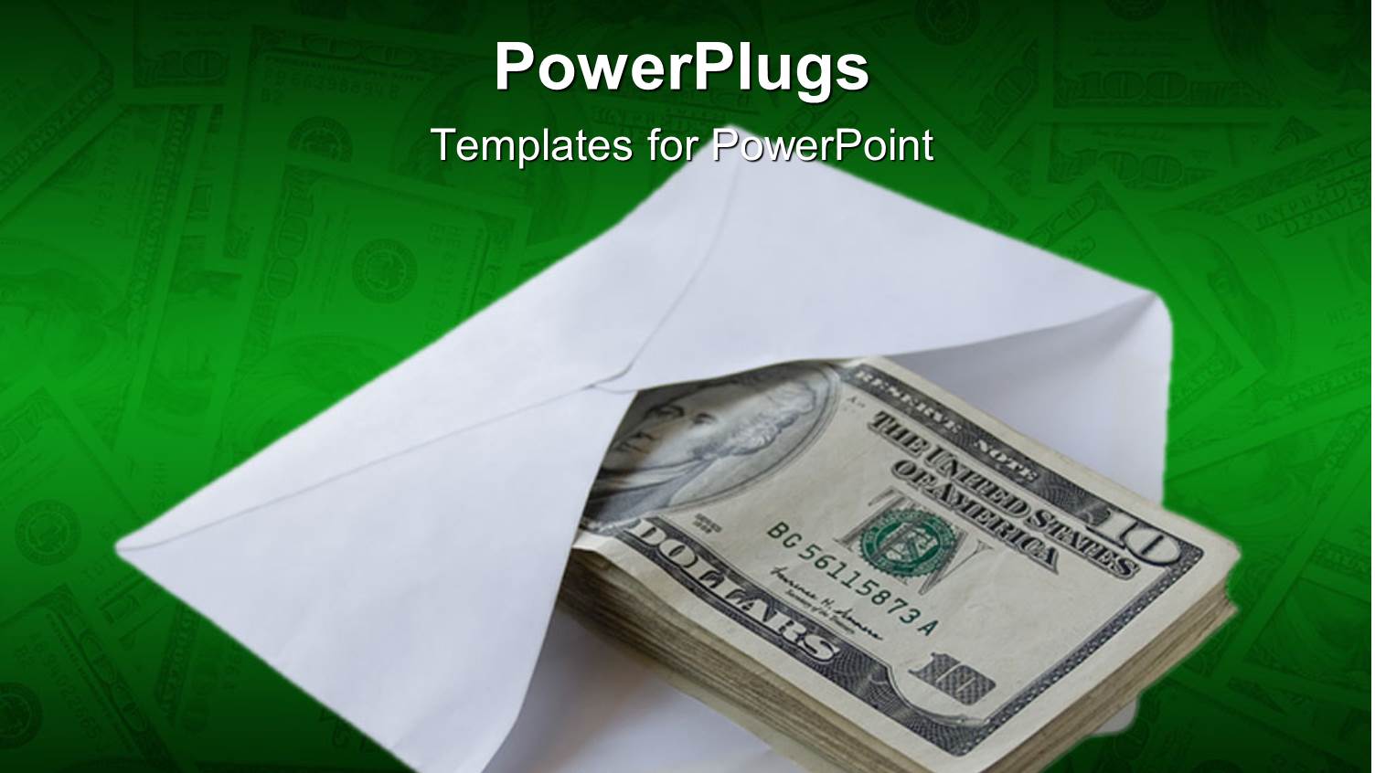 White Envelope with Bundle of Dollar Bills on a Green Background