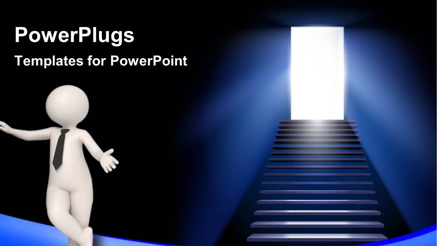 White Figure in Black Tie Standing Next to Stairway Leading to Brightly Lit Doorway