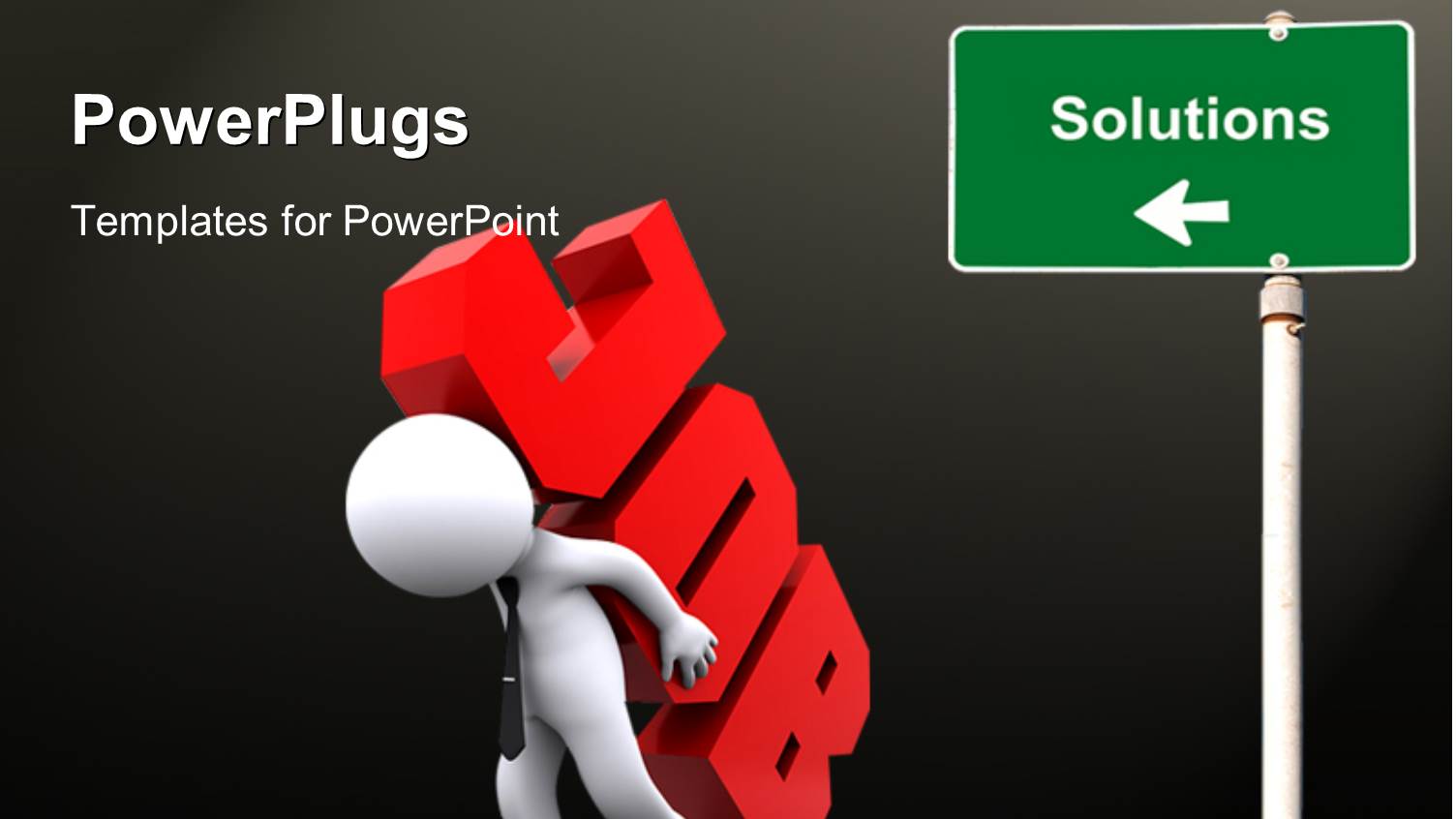 White Figure Carrying Heavy Red Job Sign with Street Sign to Solutions