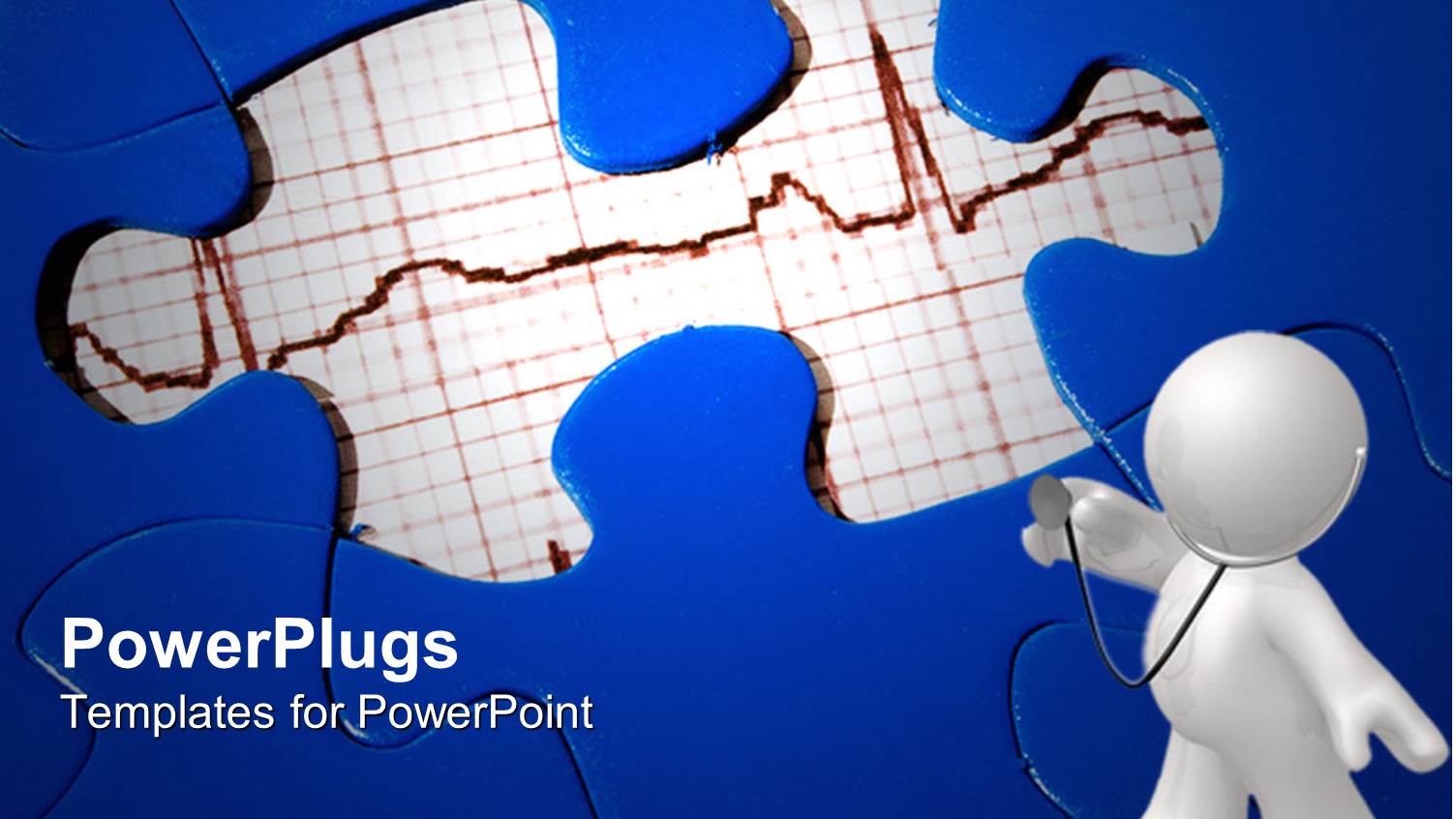 White Figure with Stethoscope and Blue Jigsaw Puzzle Pieces Over EKG Printout Background