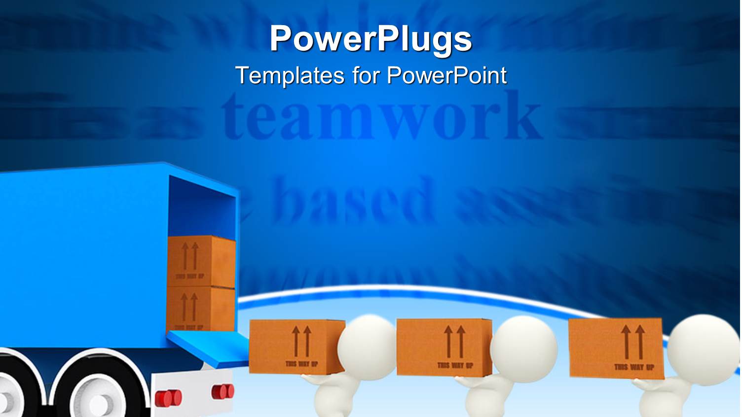 White Figures Carrying Brown Cardboard Boxes Out of Blue Truck