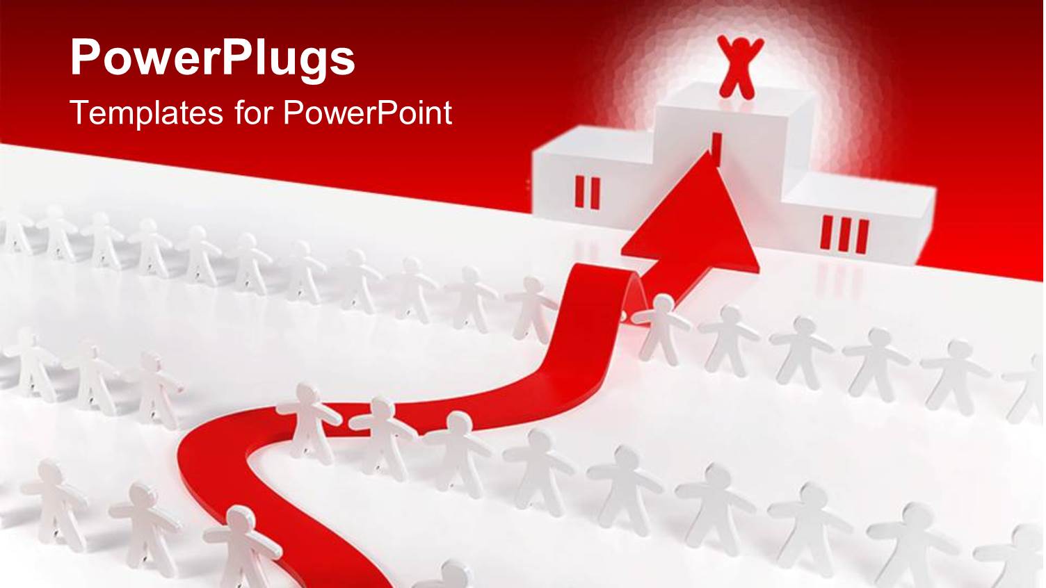 White Figures Displayed in Lines with Red Waving Arrow Going to Up to the Ladder of Achievement