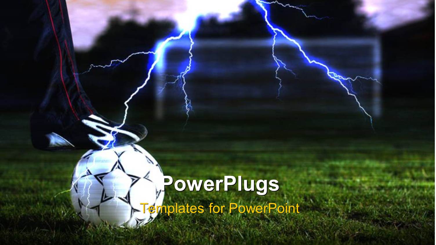 White Football Ball Over Green Grass with Lighting