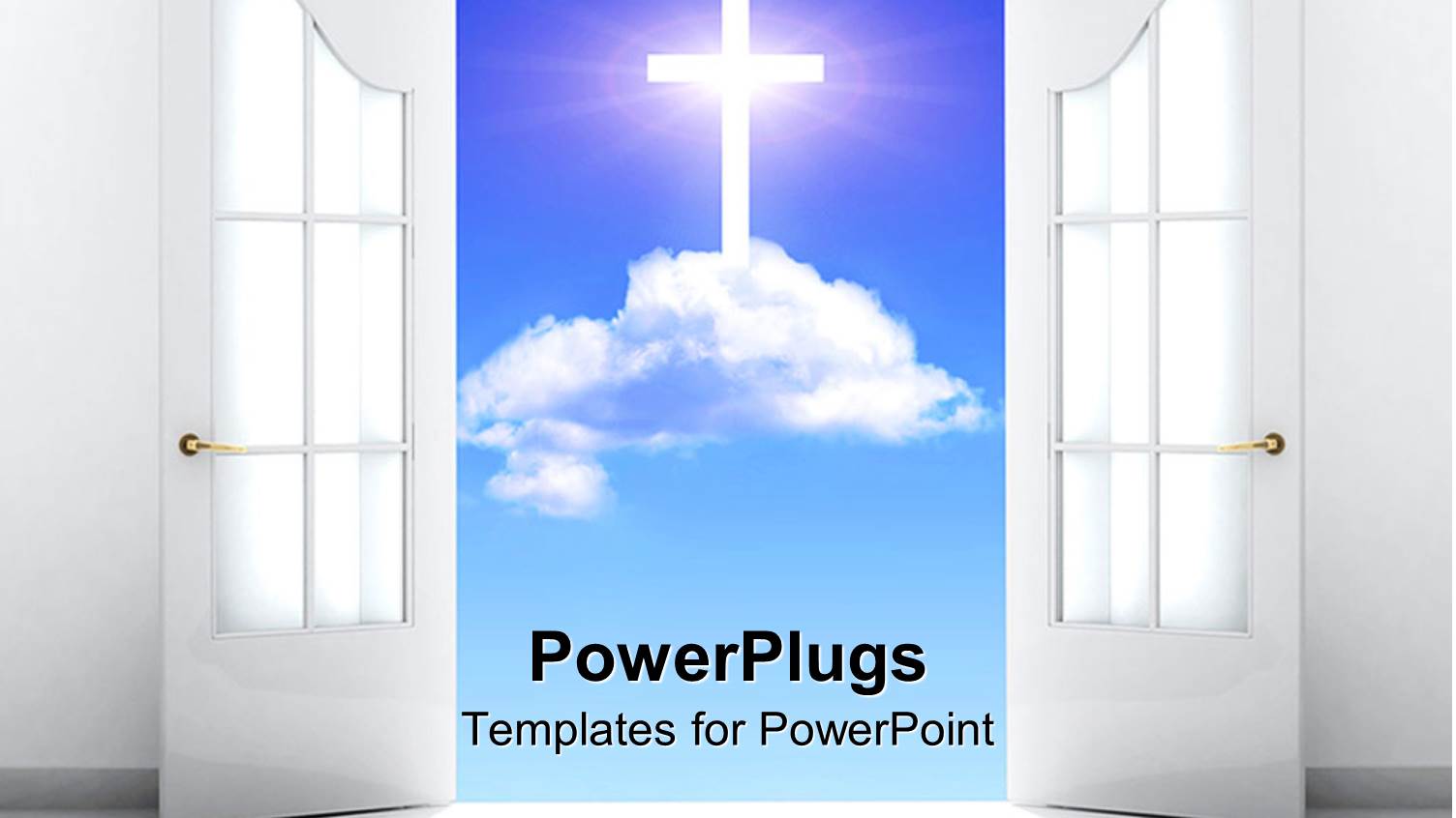 White French Doors Open Revealing White Cross