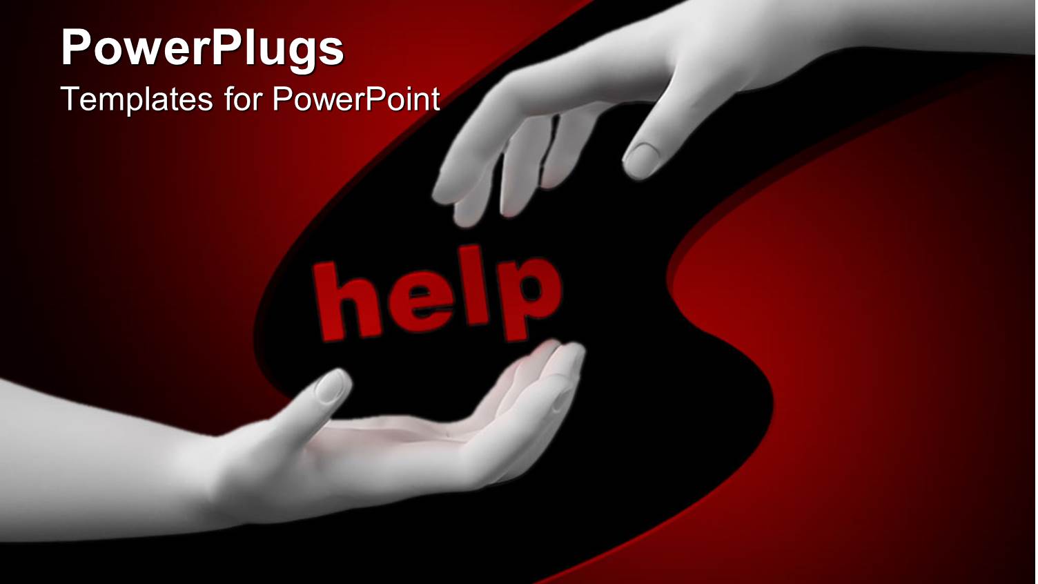 White Hands Reaching Toward Center Around Help in Red Letters