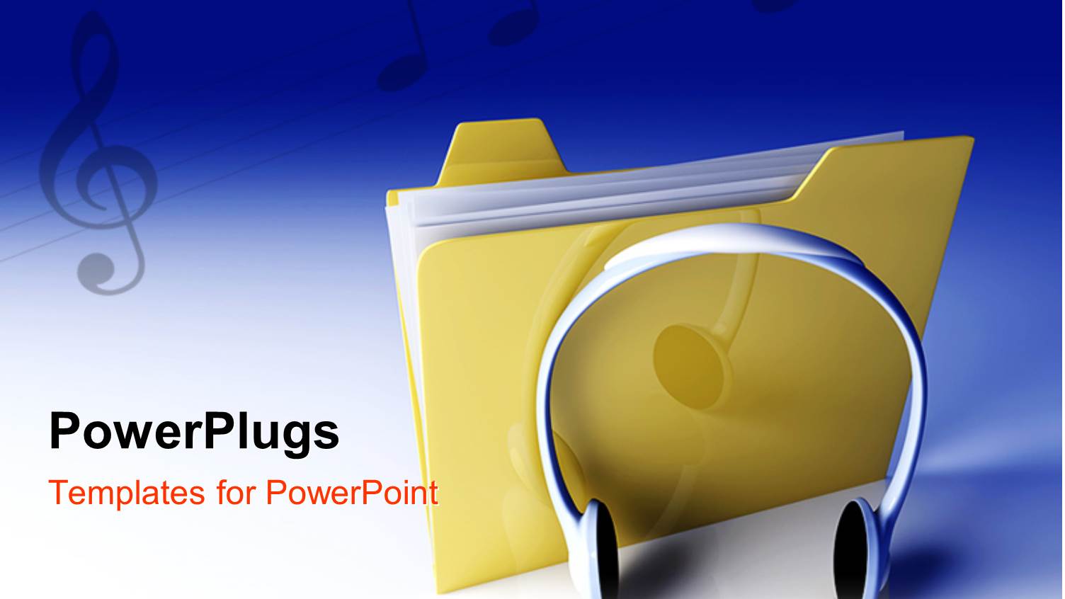 White Headphone Leaning Towards Folder Symbol with Music Symbols in Background 