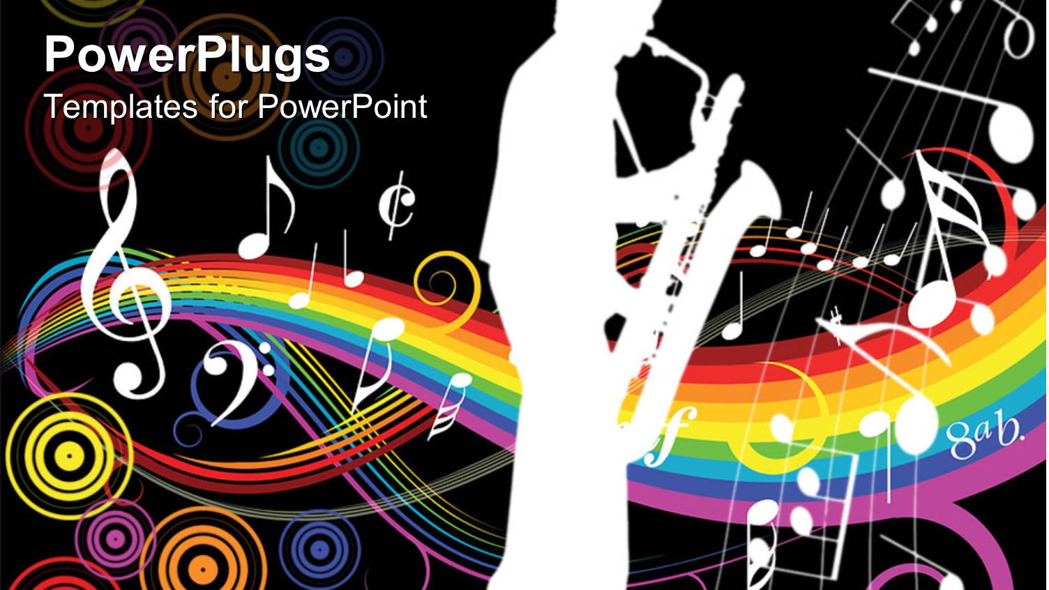 White Human Depiction with a Saxophone on a Colorful Musical Background