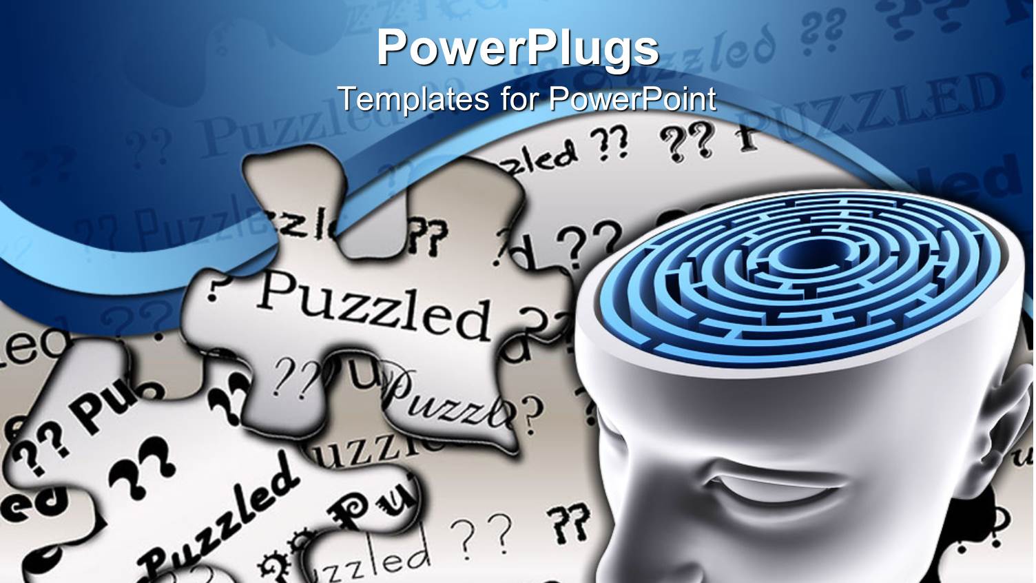 White Human Head Model with Top Showing Blue Maze and Puzzle Pieces in Background