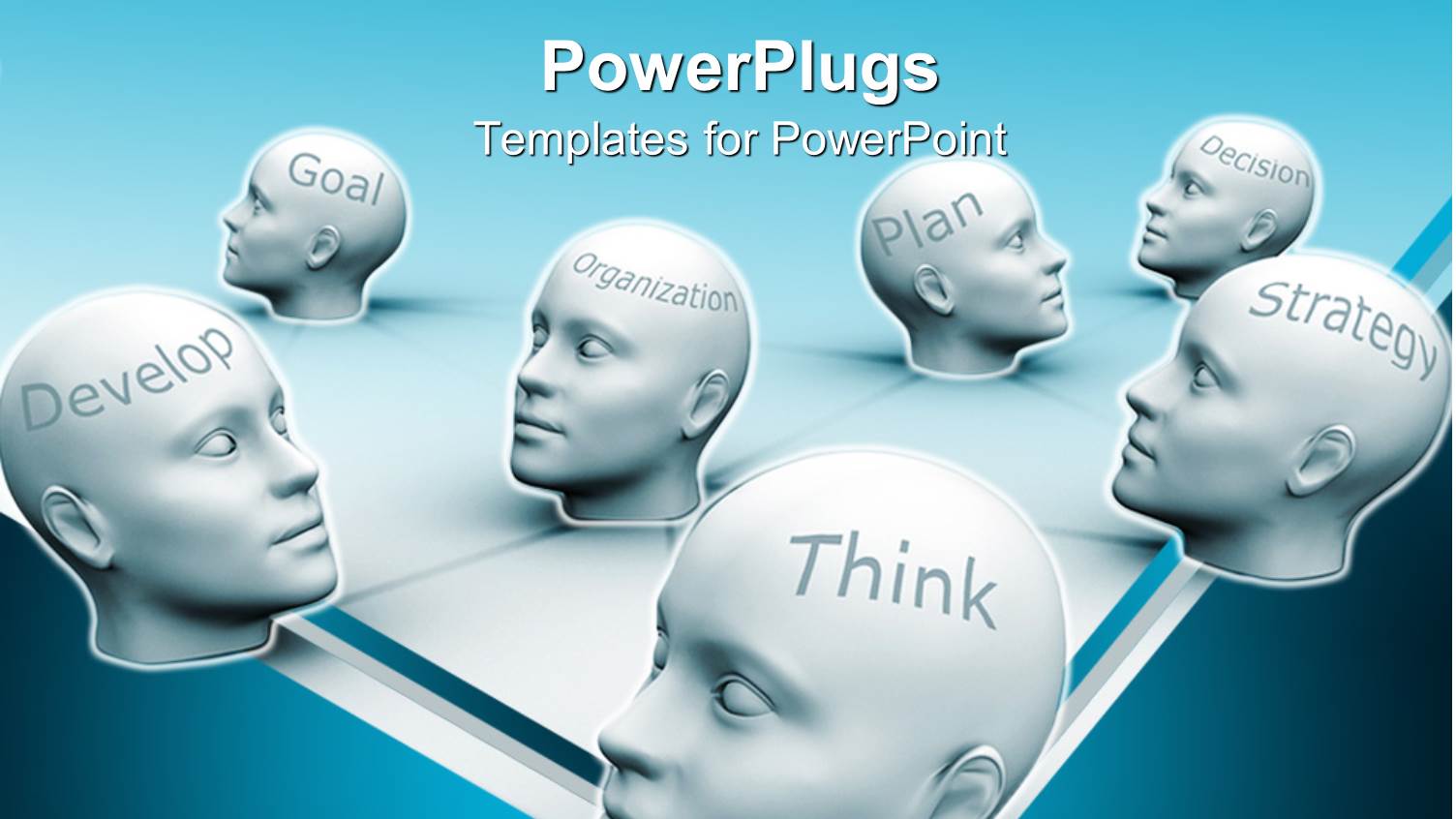 White Human Heads with Business Success Words, Thhink, Develop, Decision, Goal Etc