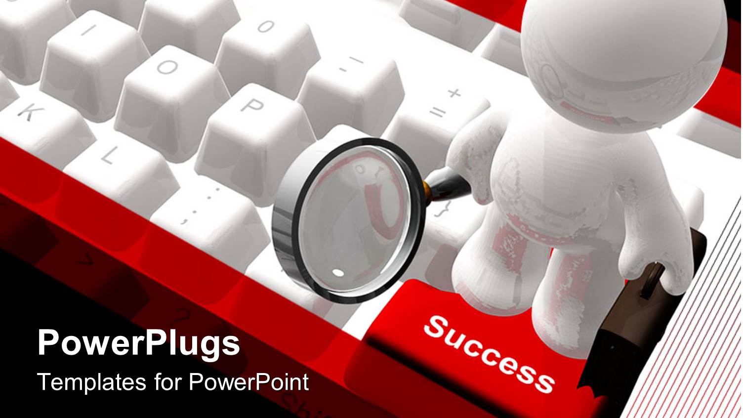 White Icon with Magnifying Glass Standing on Computer Keyboard 