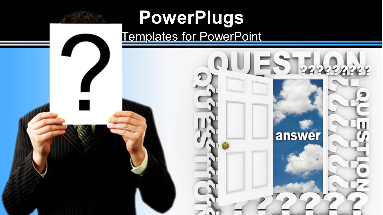 White Open Door with a Man Holding a Question Mark Symbol