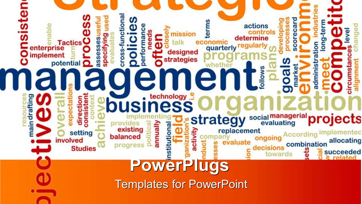 White and Orange Background with Strategic and Management Terms Written