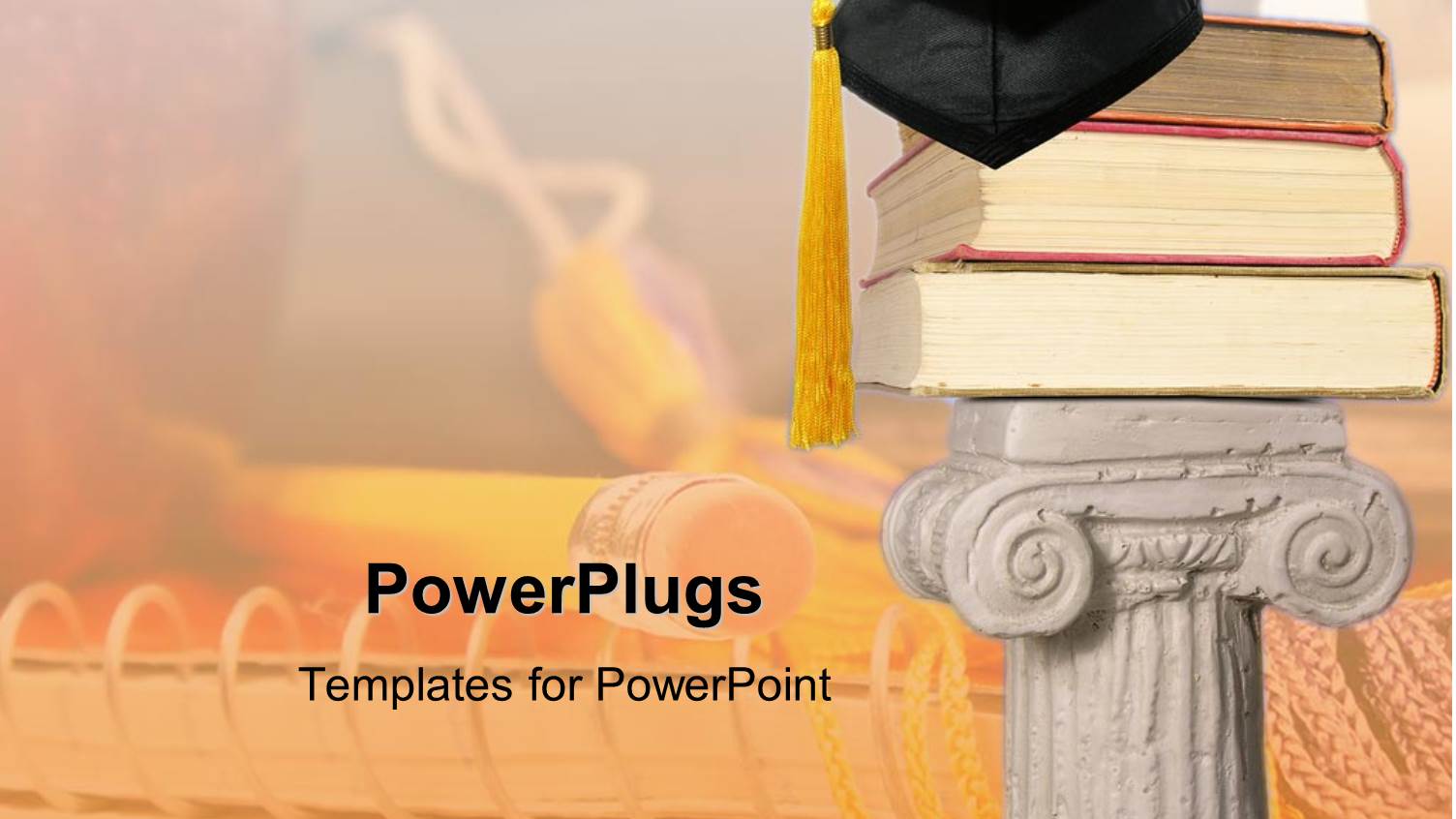 White Pillar Holding Three big Books and a Graduation Cap on Top