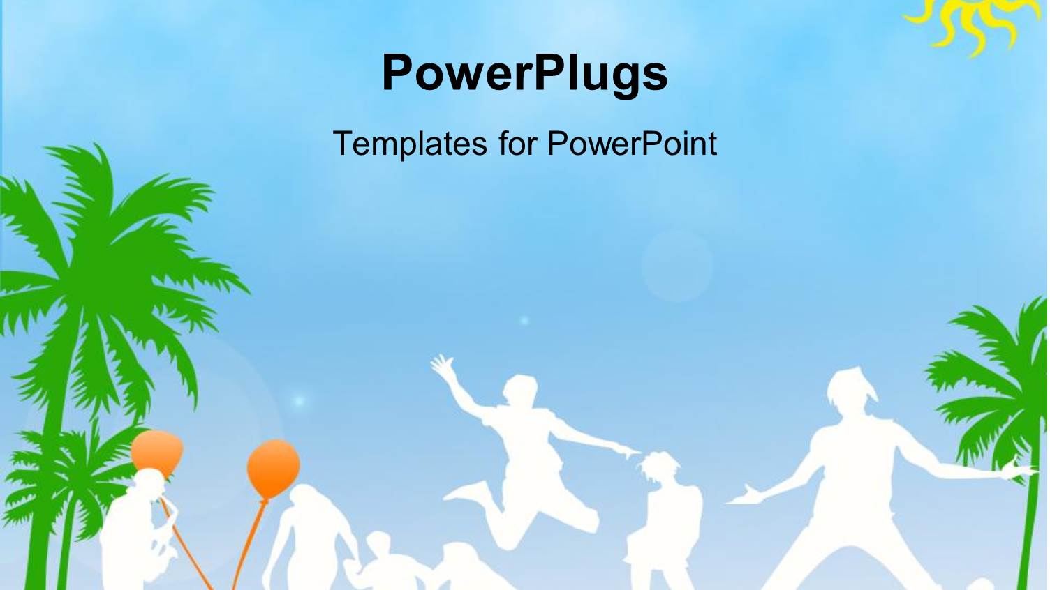 White Silhouettes of People in Tropical Setting with Palm Trees and Grass