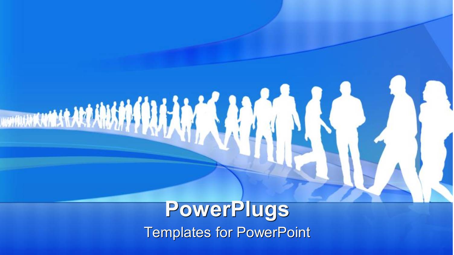 White Silhouettes Working Men and Women Line Up Blue Background