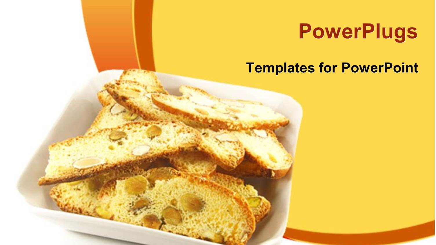 White Square Bowl Filled with Pistachio Biscotti Biscuits, Yellow and Orange Rings