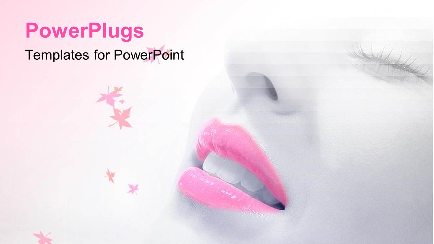 White Woman's Face with Pink Lips, Pink Leaves, Beauty, Makeup, Salon, Spa