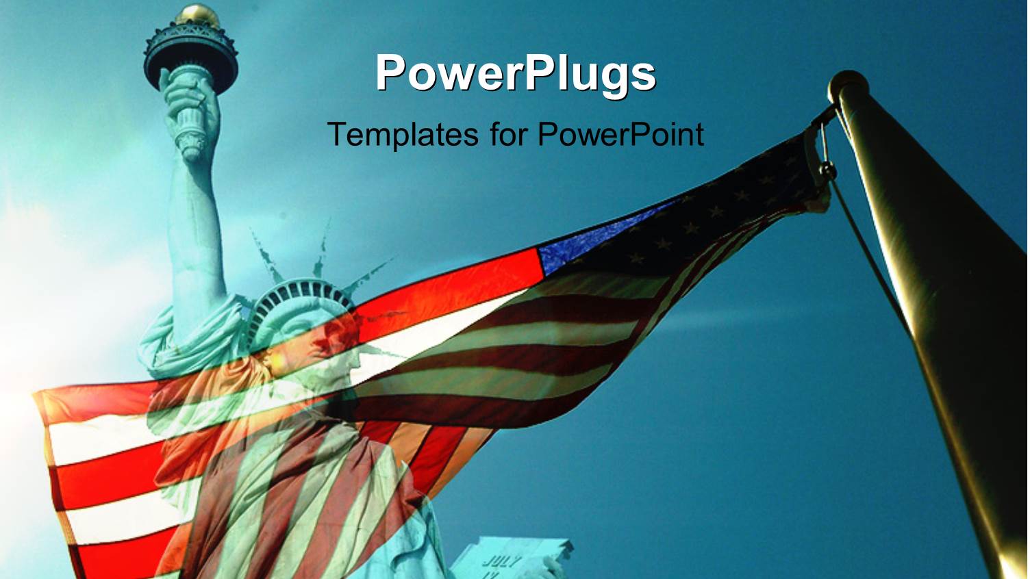 Wind Against American Flag Over Statue of Liberty 