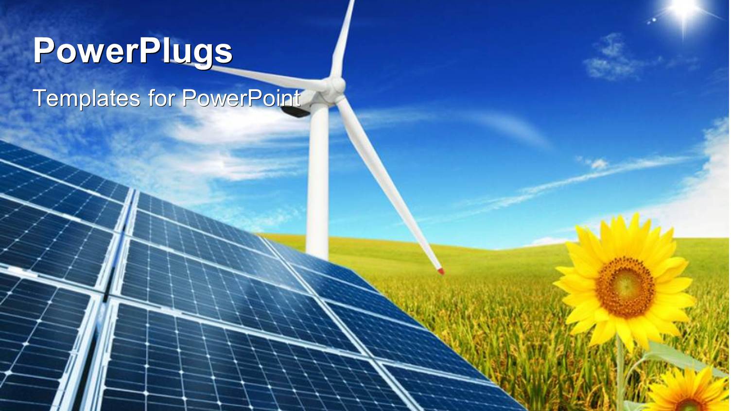 Windmill with Solar Panels in Cloudy Sky and Sunflower Field 