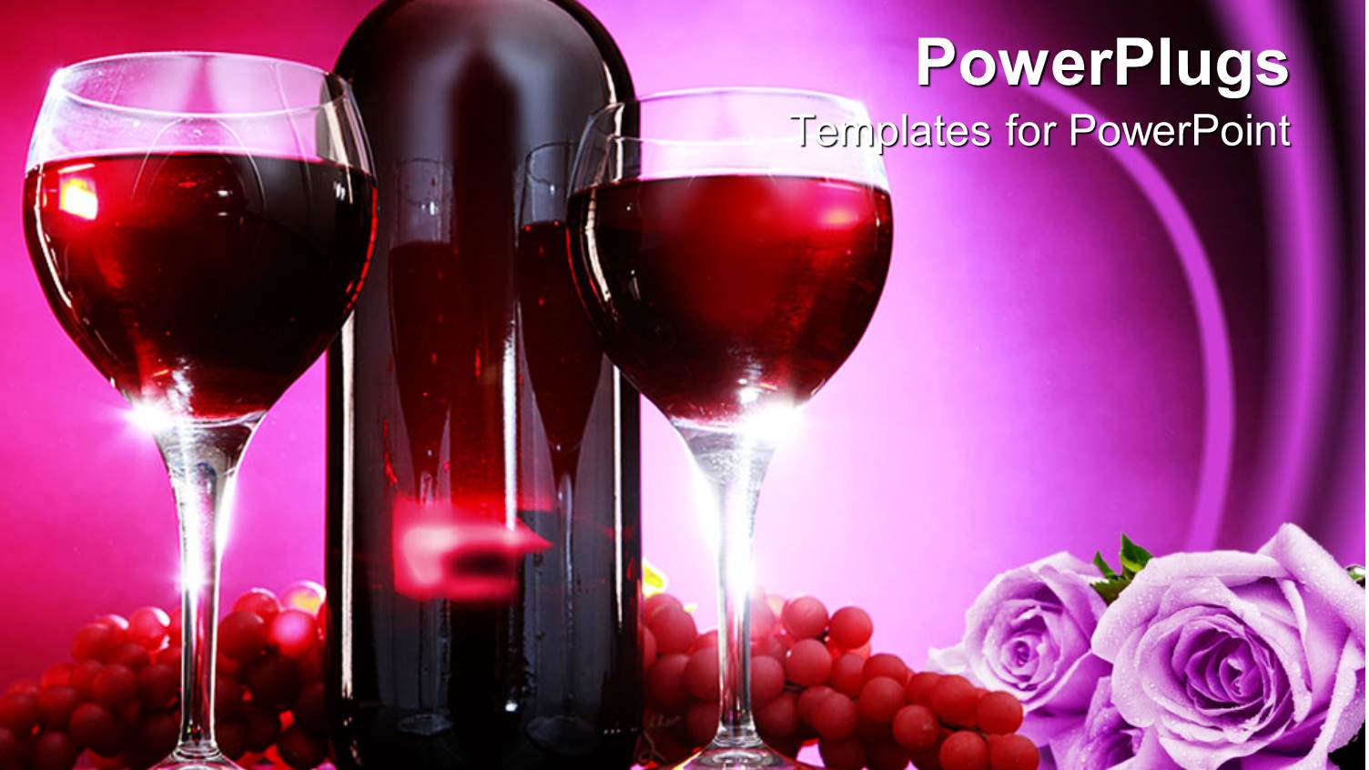 Wine Bottle Between Two Glasses, Grapes, Lavender Flowers