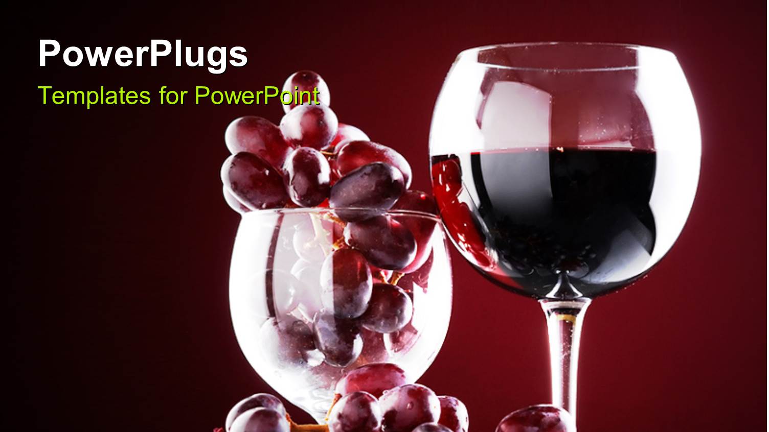 Wine Glass with Red Wine and Red Grapes Over a Dark Maroon Background