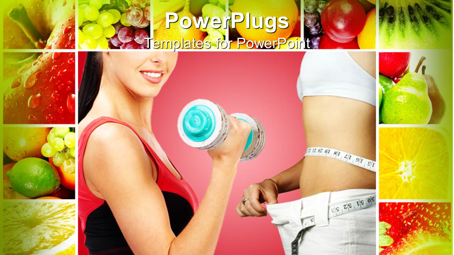 Woman Carrying Dumb Bell Works on Fitness and Fresh Fruits for Diet