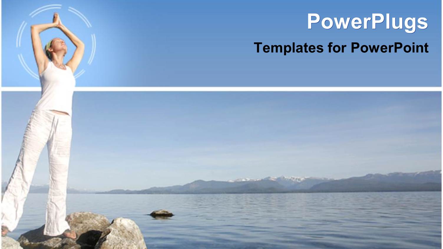 Woman Doing Yoga on Rocks by the Water with Mountains in Background