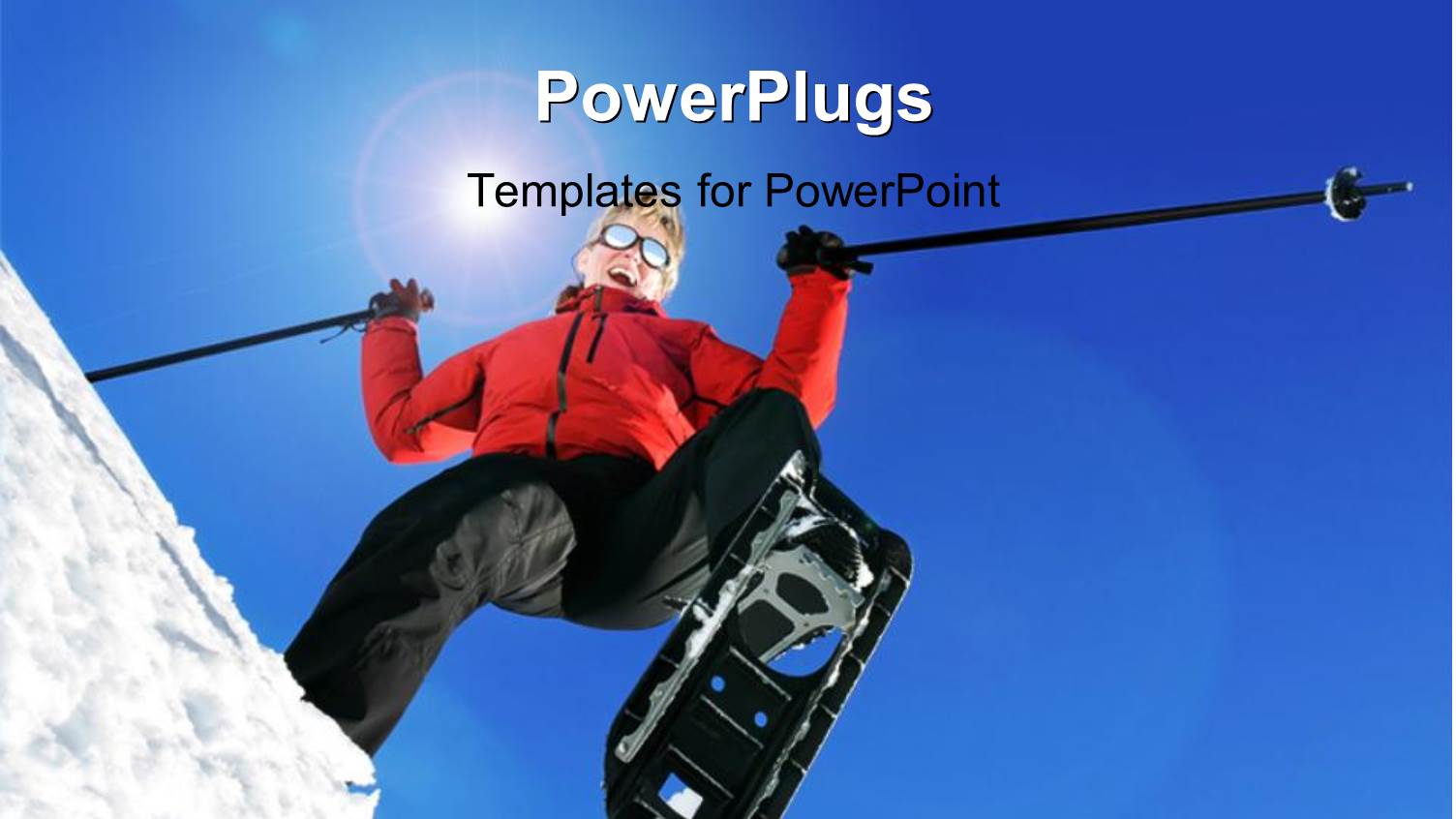 a Woman Happy while Skiing and Sky in the Background