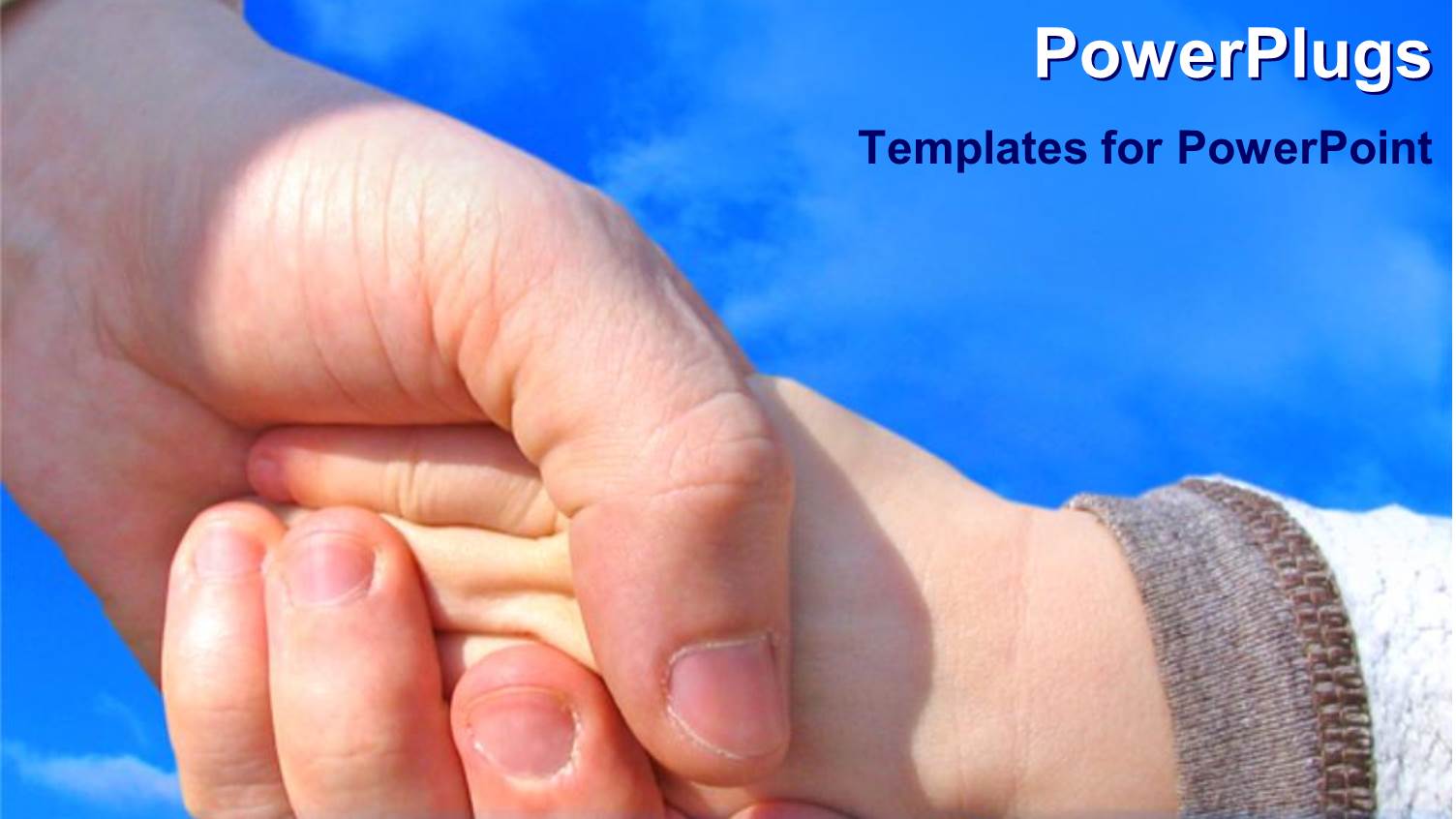 Woman Holding a Child's Hand with Blue Cloudy Sky in Background