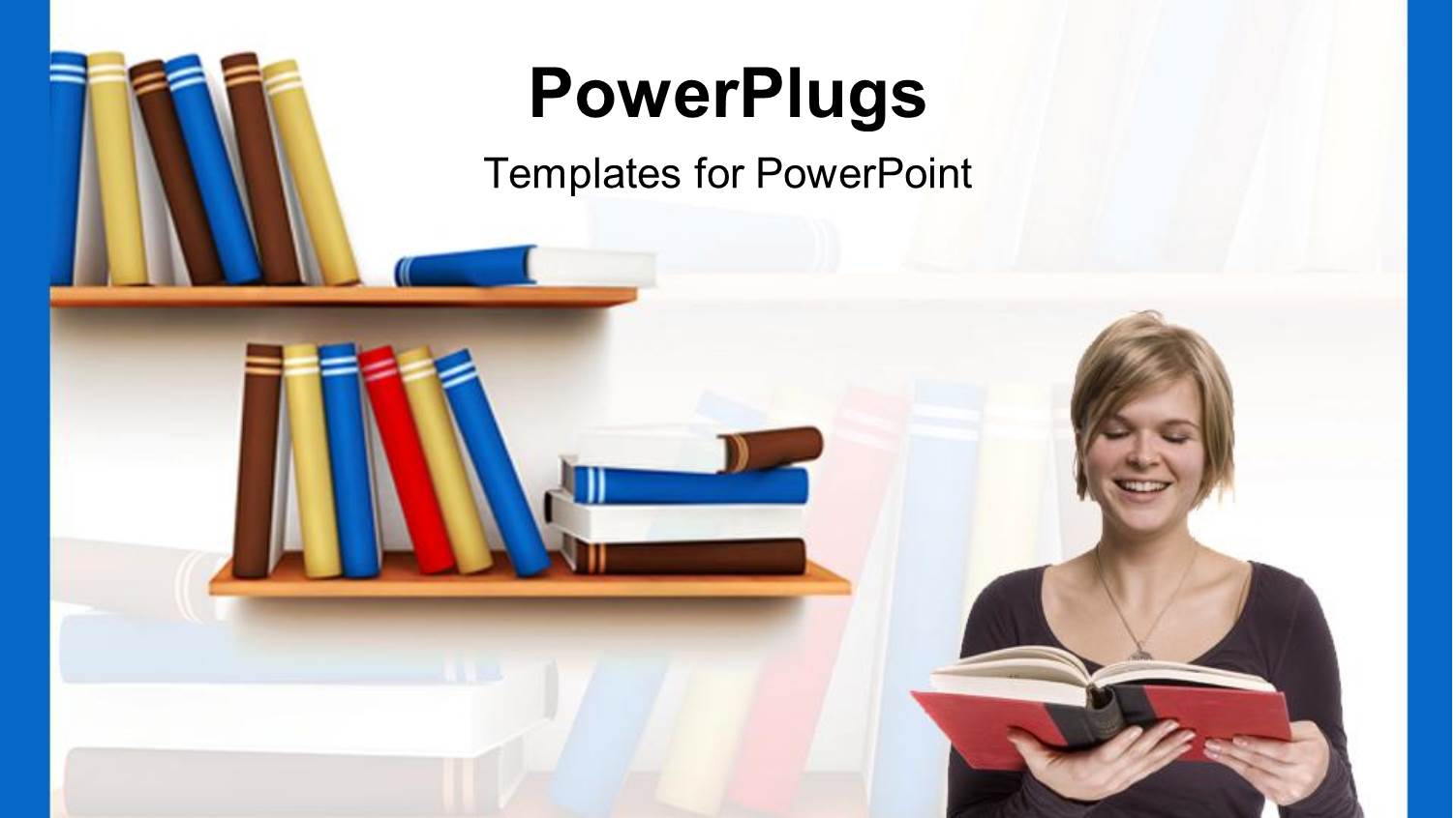 Woman Reading Book with Bookshelf, Education, College, Learning