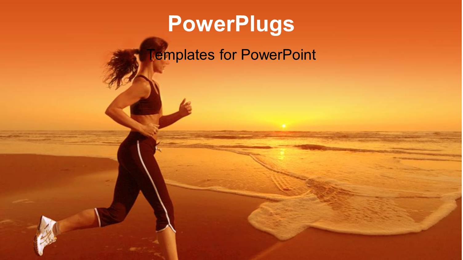 Woman Running on the Beach with a Beautiful Sunset