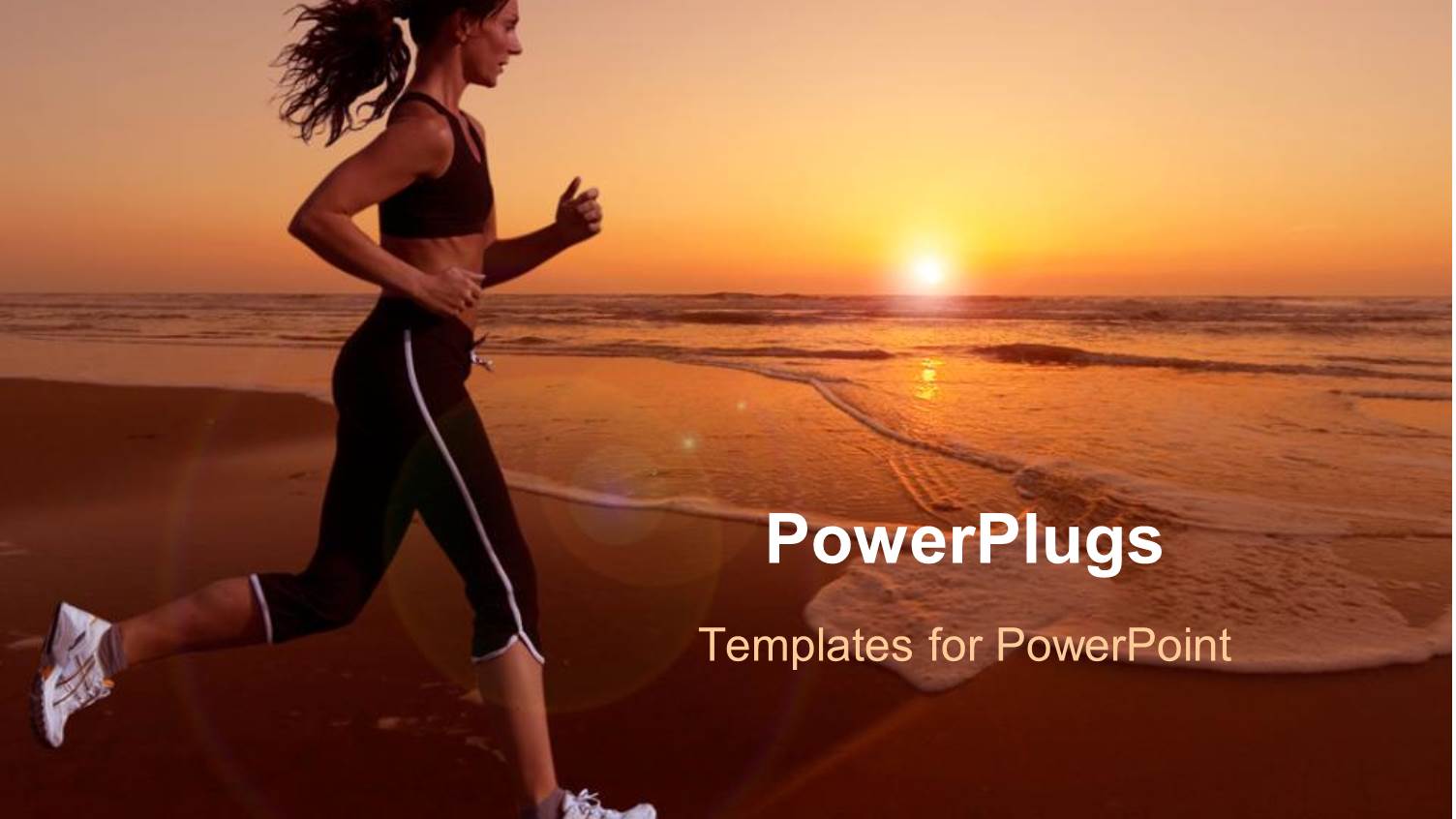 Woman Running on a Beach with Beautiful Sunset