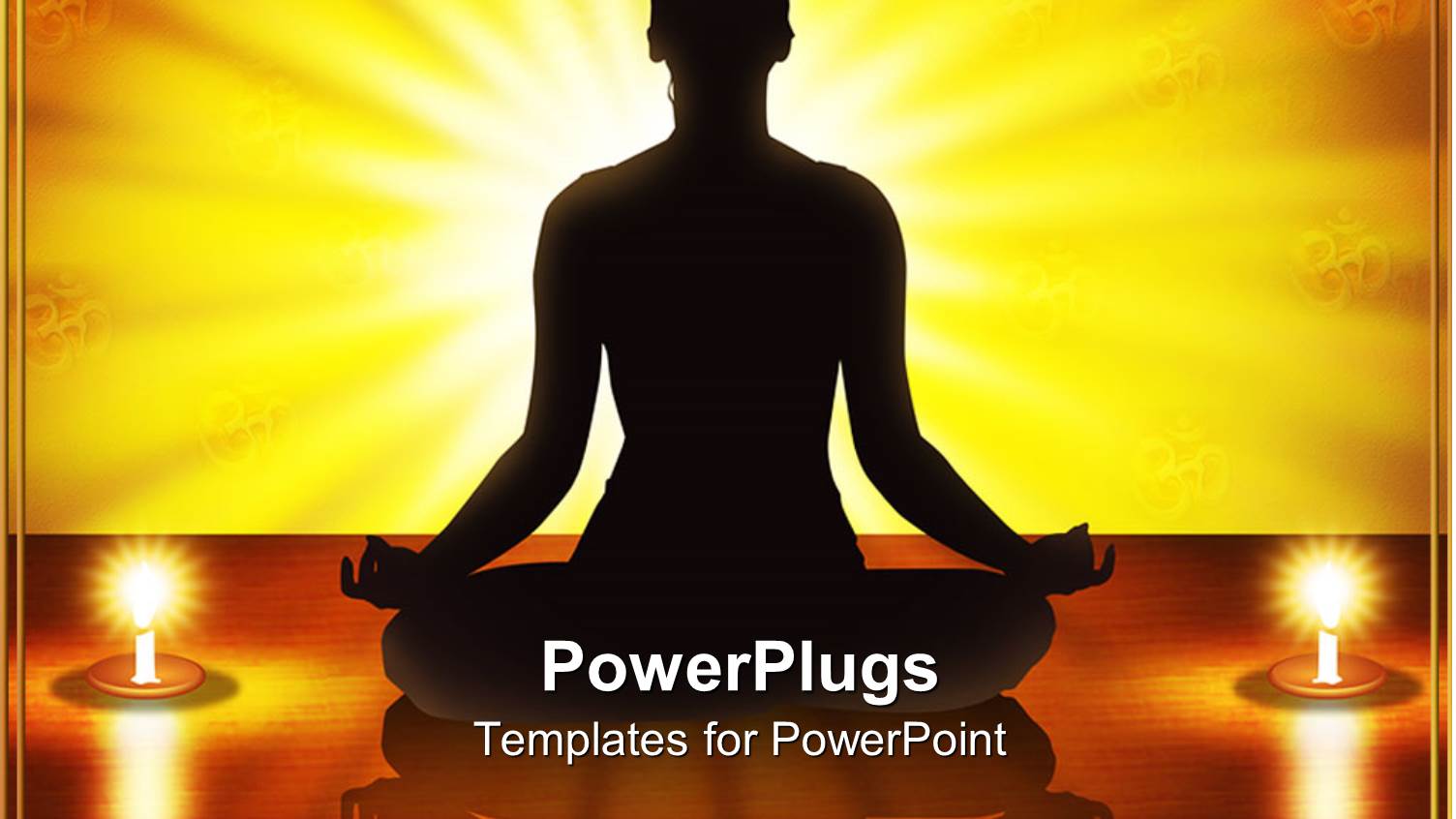 Woman Silhouette Performing Yoga Meditation Exercise with Two Lit Candles and Sun in Back