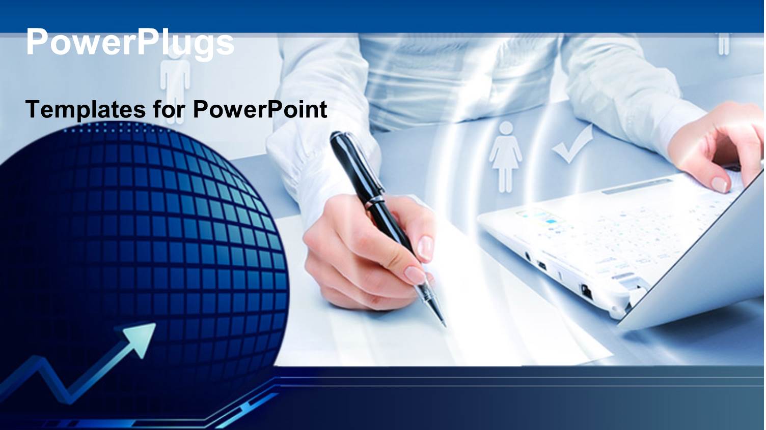 Woman Sitting at Table with Laptop and Pen in Right Hand